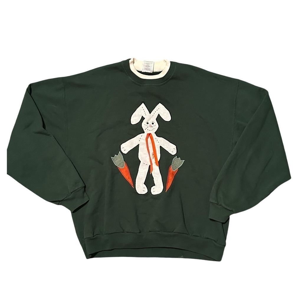 Jerzees Vintage Green Bunny Carrot Applique‎ Sweatshirt Size L